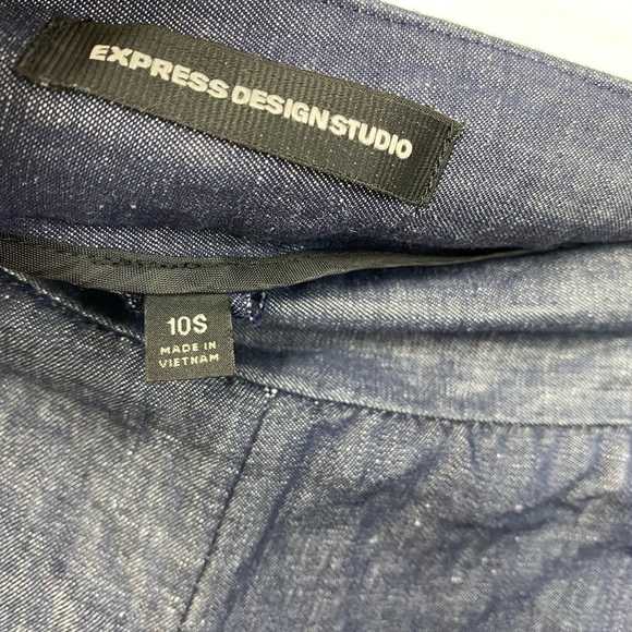 Express Design Studios Linen Blend Blue Wide Leg Trouser Summer Pants 10 Short - Picture 3 of 15